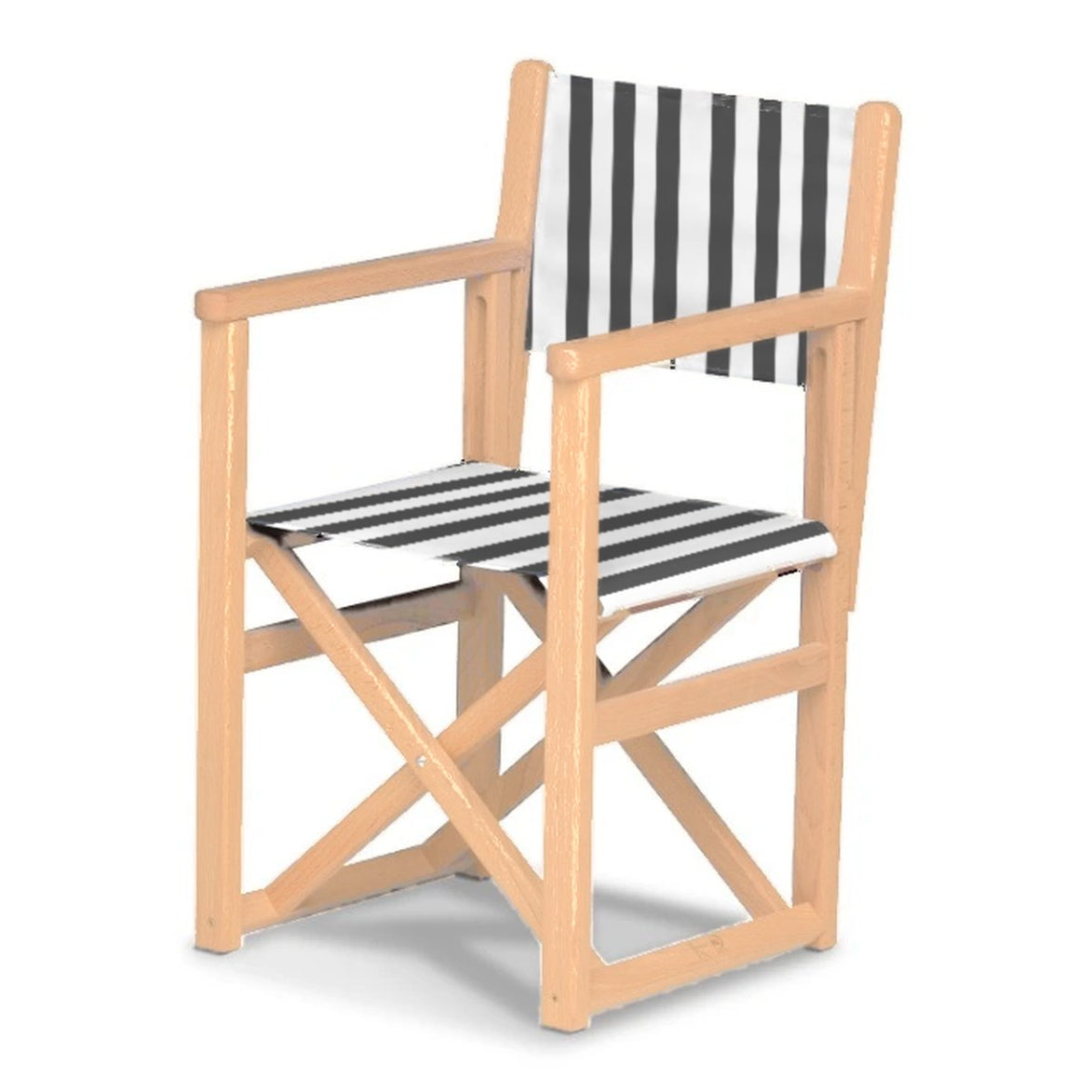 Fauteuil metteur en scène enfant Hollywood — vernis naturel, toile Rayé blanc noir 014