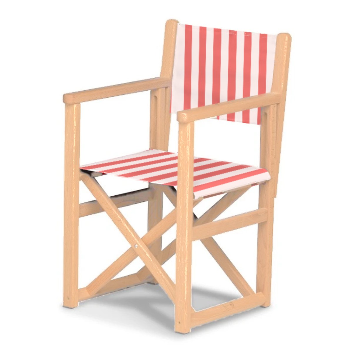 Fauteuil metteur en scène enfant Hollywood — vernis naturel, toile Rayé blanc rouge 028