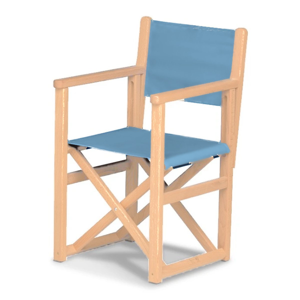 Fauteuil metteur en scène enfant Hollywood — vernis naturel, toile Bleu ciel 083