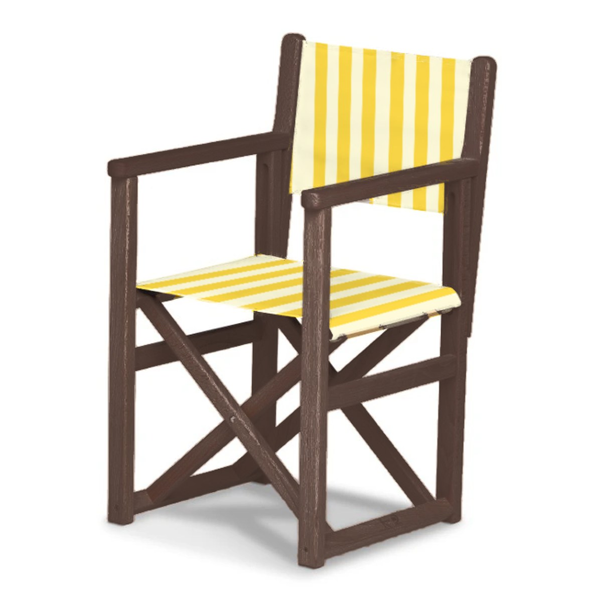 Fauteuil metteur en scène enfant Hollywood — vernis noyer, toile Rayé blanc jaune 011