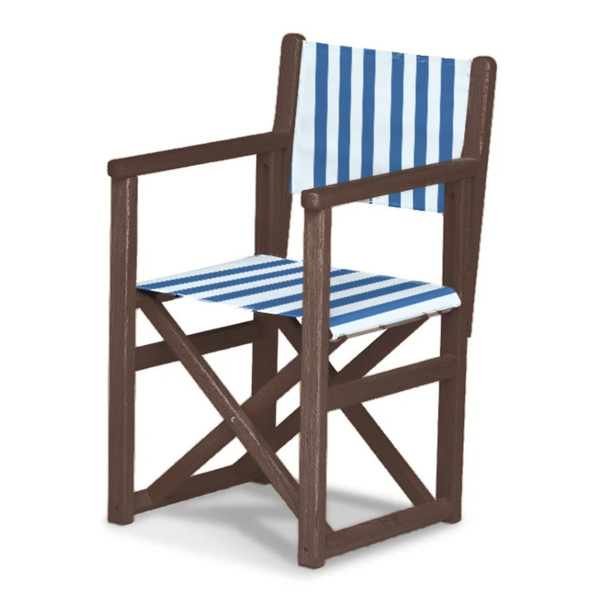 Fauteuil metteur en scène enfant Hollywood — vernis noyer, toile Rayé blanc bleu 012
