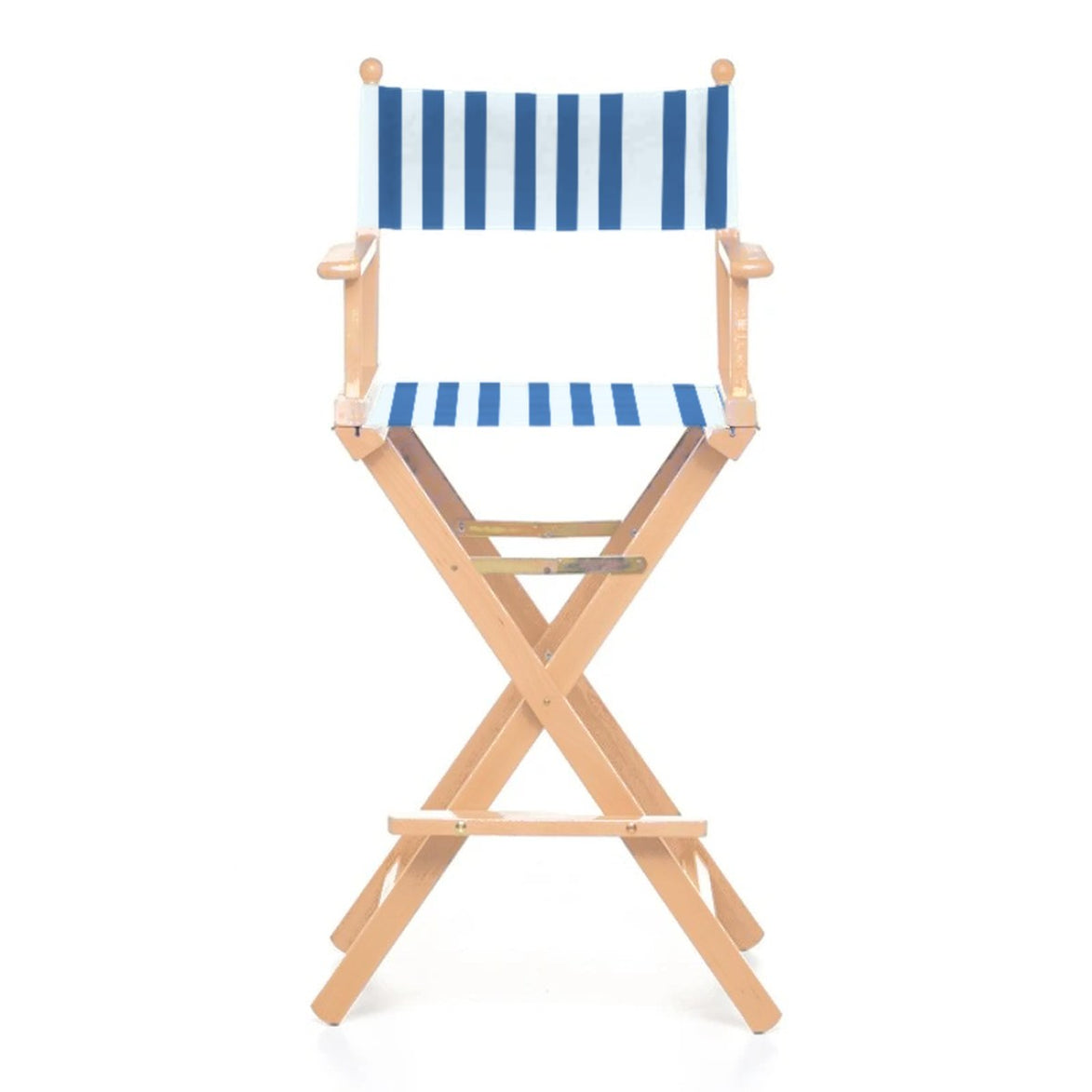 Fauteuil metteur en scène haut Cinéma — vernis naturel, toile Rayé blanc bleu 012