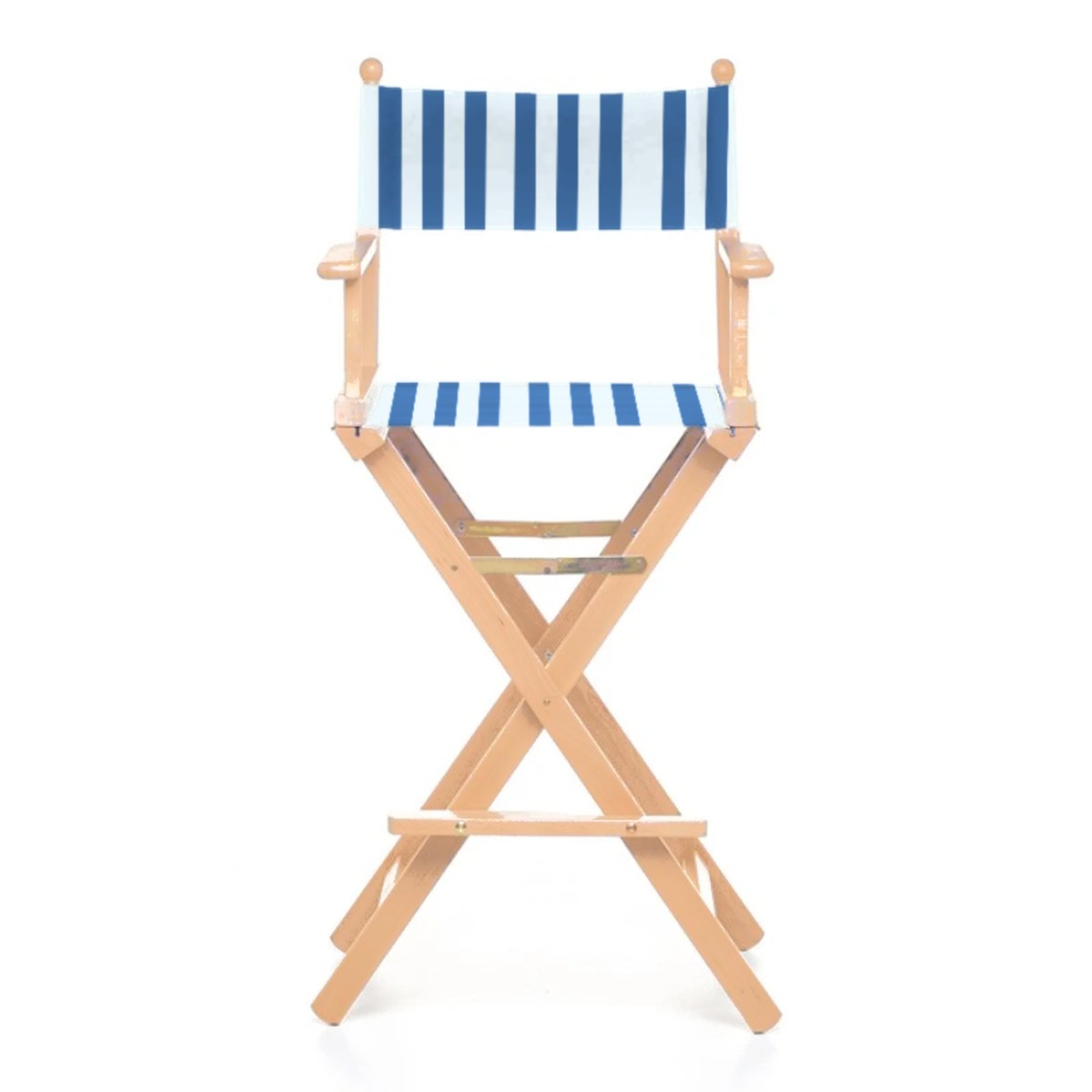 Fauteuil metteur en scène haut Cinéma — vernis naturel, toile Rayé blanc bleu 012