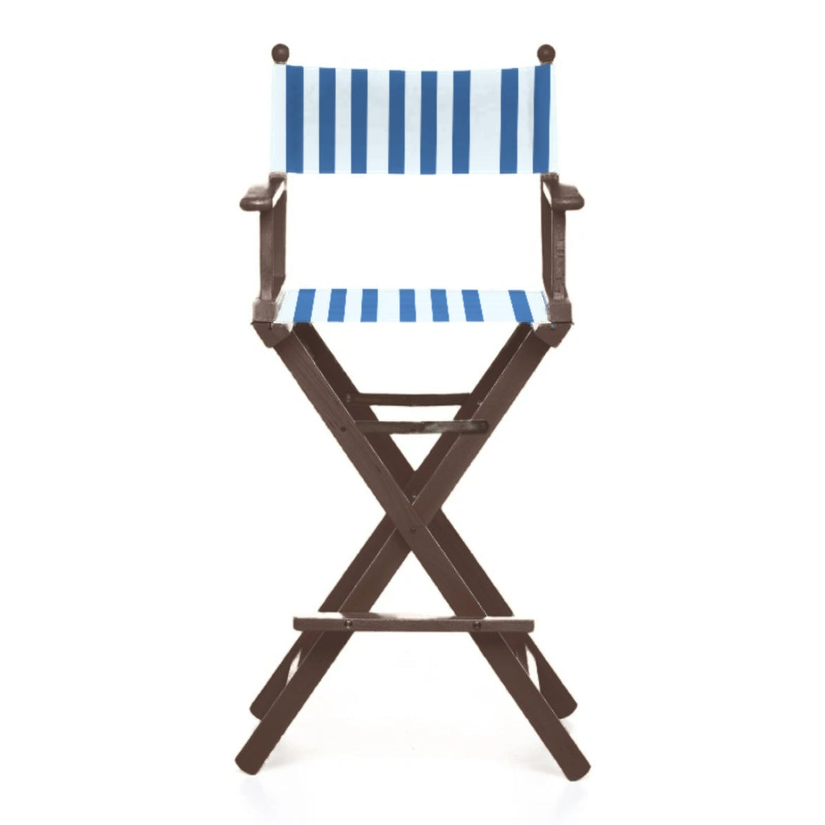 Fauteuil metteur en scène haut Cinéma — vernis noyer, toile Rayé blanc bleu 012