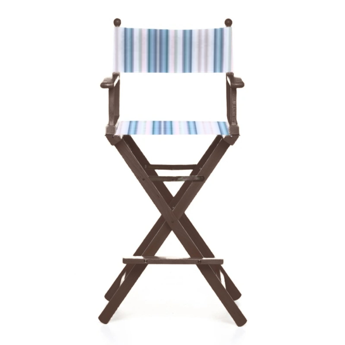Fauteuil metteur en scène haut Cinéma — vernis noyer, toile Rayé multicolore bleu 153