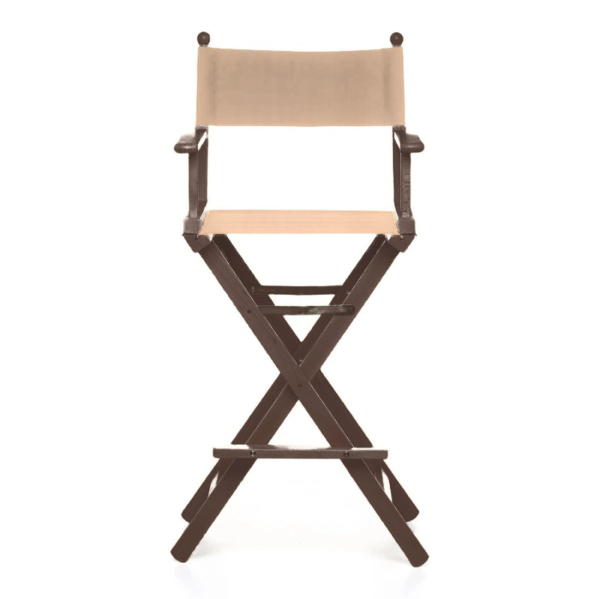 Fauteuil metteur en scène haut Cinéma — vernis noyer, toile Rayé beige écru 512