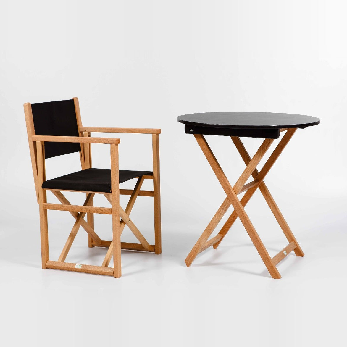 Fauteuil metteur en scène Mallorca toile noire avec table pliante de terrasse