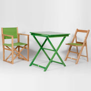 Fauteuil metteur en scène Mallorca toile verte en ambiance terrasse