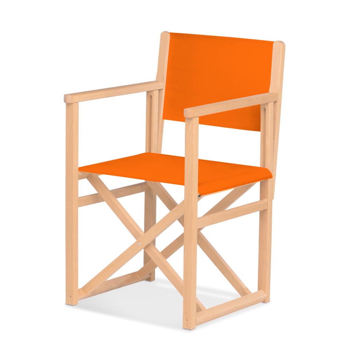 Fauteuil metteur en scène Mallorca — vernis naturel, toile Orange 004