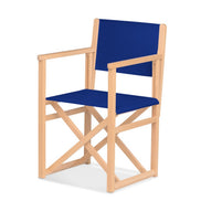 Fauteuil metteur en scène Mallorca — vernis naturel, toile Bleu roi 007