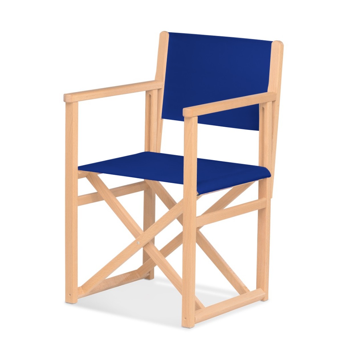 Fauteuil metteur en scène Mallorca — vernis naturel, toile Bleu roi 007