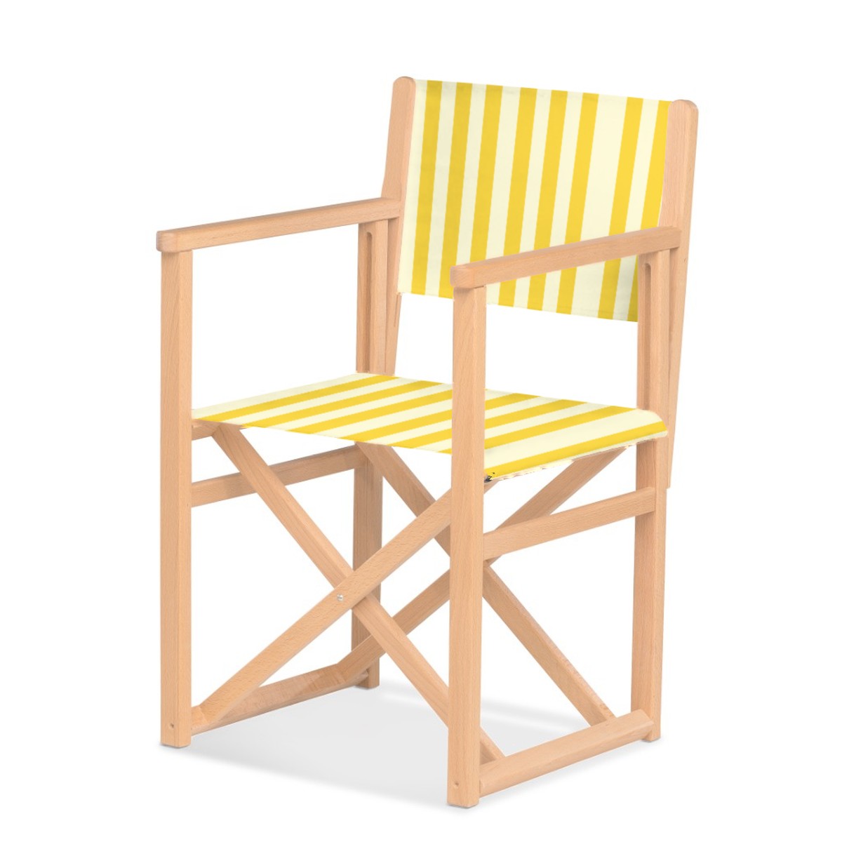 Fauteuil metteur en scène Mallorca — vernis naturel, toile Rayé blanc jaune 011