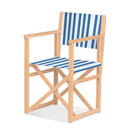 Fauteuil metteur en scène Mallorca — vernis naturel, toile Rayé blanc bleu 012