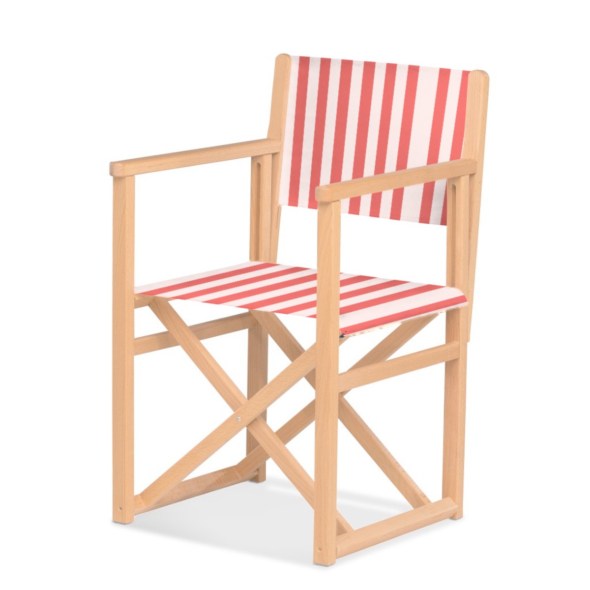 Fauteuil metteur en scène Mallorca — vernis naturel, toile Rayé blanc rouge 028