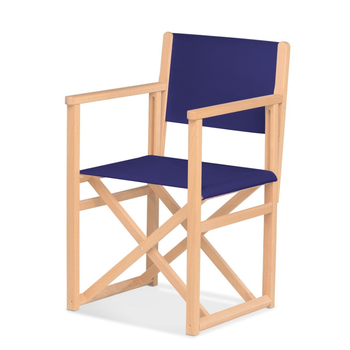 Fauteuil metteur en scène Mallorca — vernis naturel, toile Bleu nuit 063