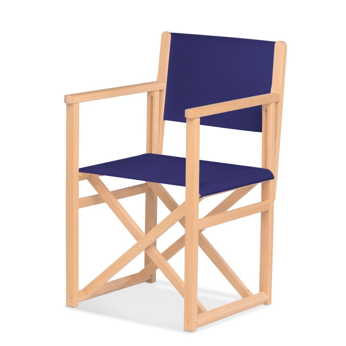 Fauteuil metteur en scène Mallorca — vernis naturel, toile Bleu nuit 063
