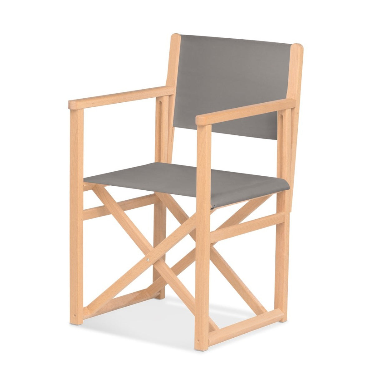 Fauteuil metteur en scène Mallorca — vernis naturel, toile Gris clair 067