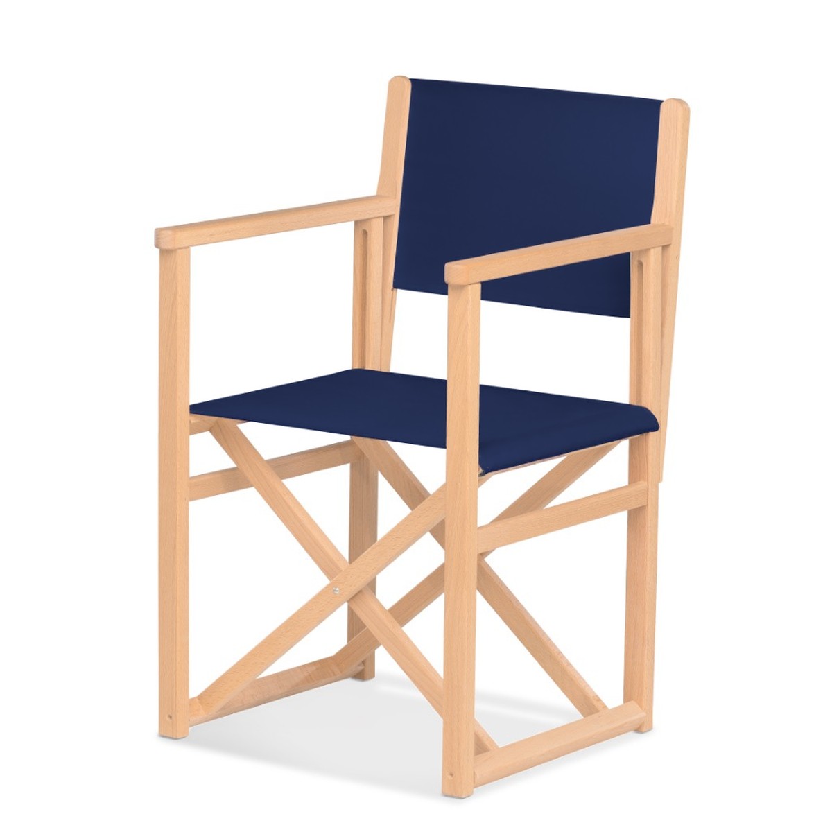 Fauteuil metteur en scène Mallorca — vernis naturel, toile Bleu marine 077