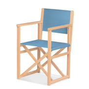 Fauteuil metteur en scène Mallorca — vernis naturel, toile Bleu ciel 083