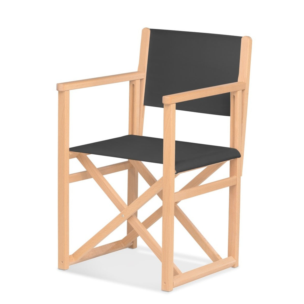 Fauteuil metteur en scène Mallorca — vernis naturel, toile Gris foncé 098