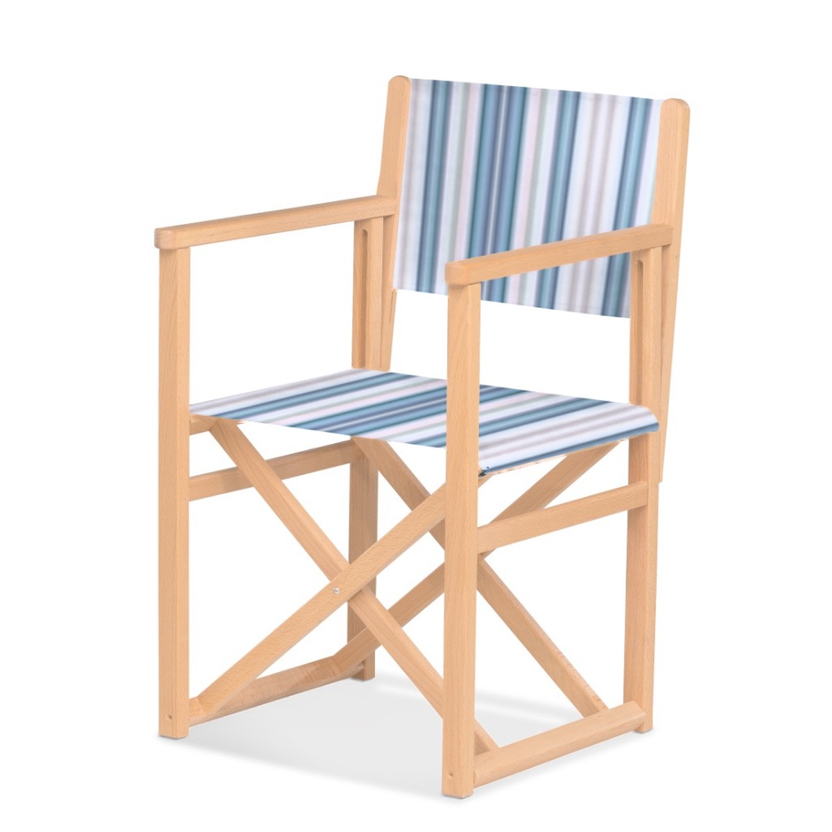Fauteuil metteur en scène Mallorca — vernis naturel, toile Rayé multicolore bleu 153