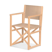 Fauteuil metteur en scène Mallorca — vernis naturel, toile Rayé beige écru 512