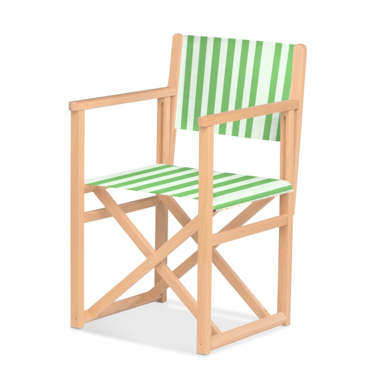 Fauteuil metteur en scène Mallorca — vernis naturel, toile Rayé blanc vert 569