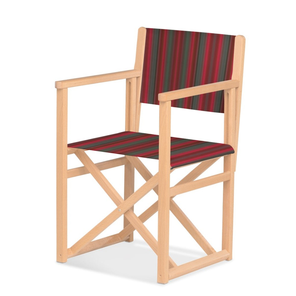 Fauteuil metteur en scène Mallorca — vernis naturel, toile Rayé multicolore rouge 662