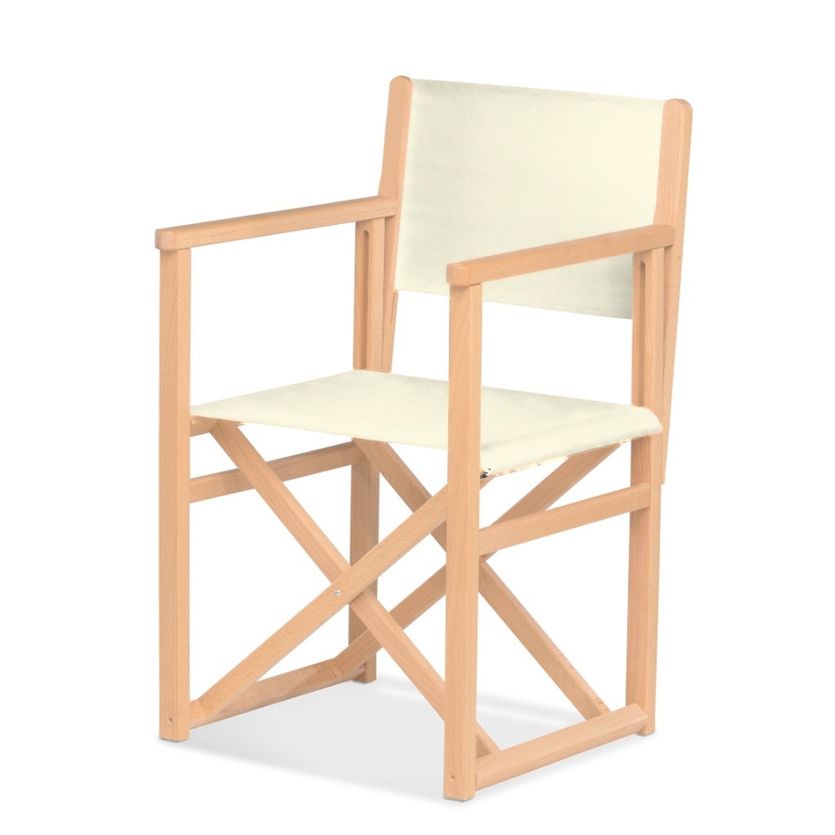 Fauteuil metteur en scène Mallorca — vernis naturel, toile Screen écru