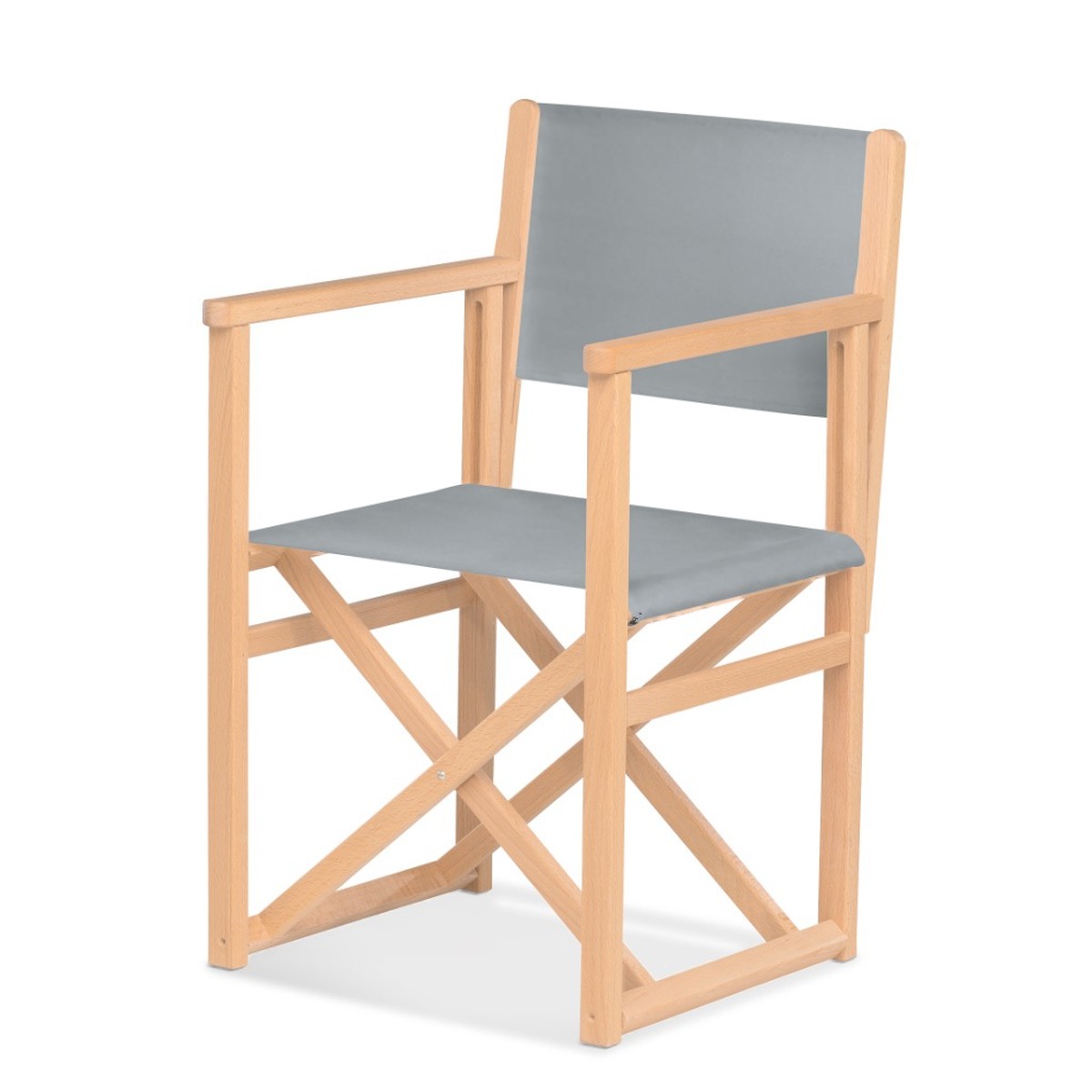 Fauteuil metteur en scène Mallorca — vernis naturel, toile Screen gris