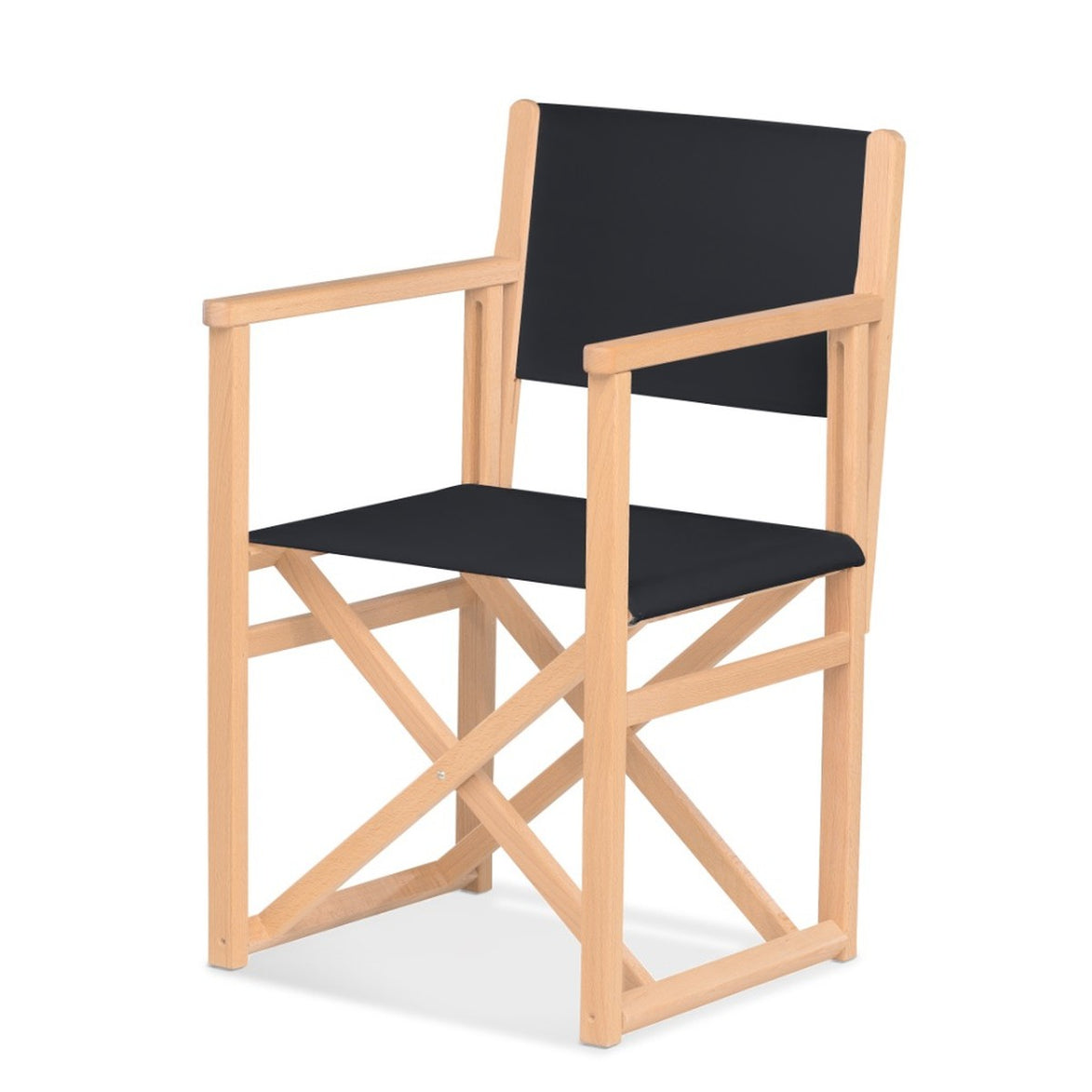 Fauteuil metteur en scène Mallorca — vernis naturel, toile Screen noir