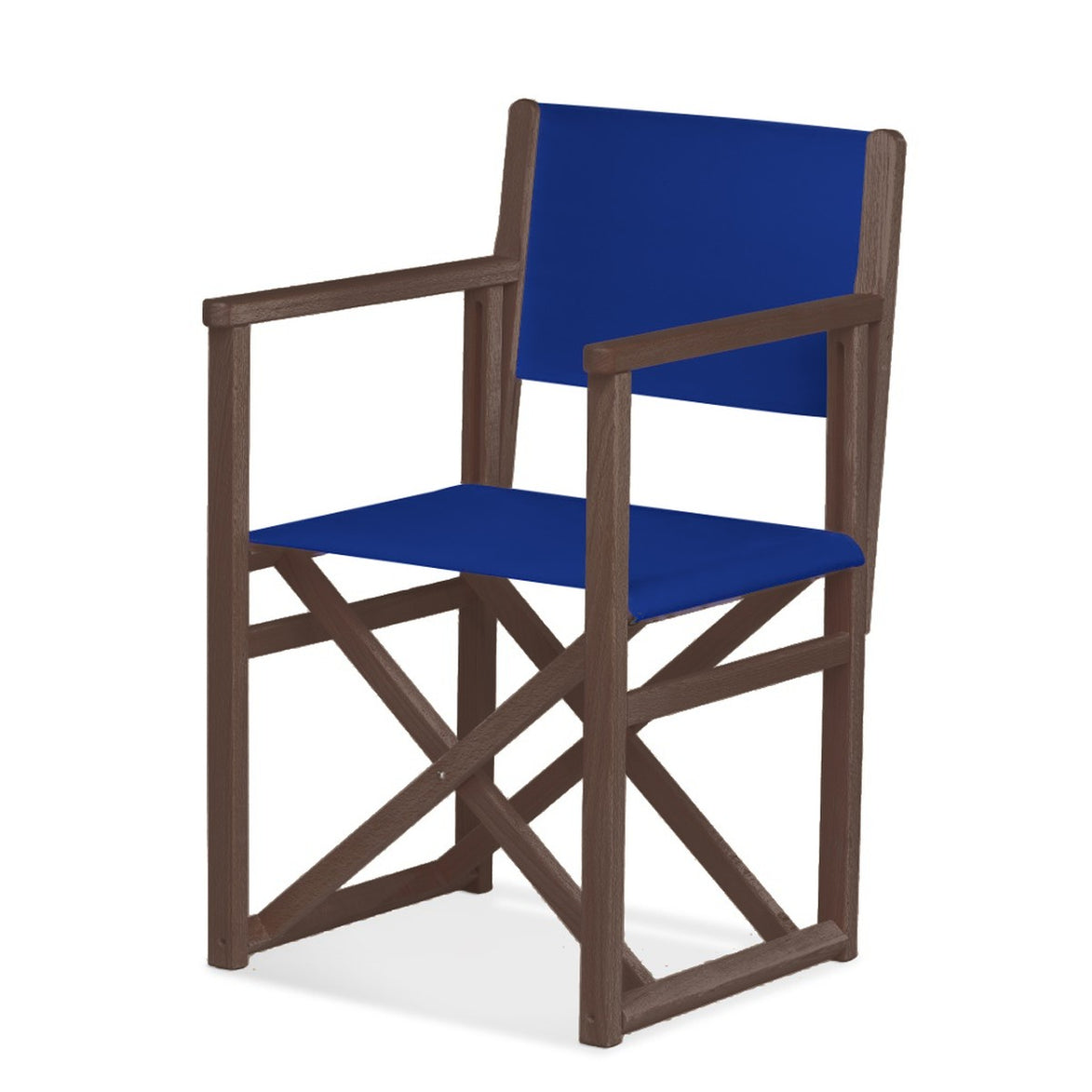 Fauteuil metteur en scène Mallorca — vernis noyer, toile Bleu roi 007