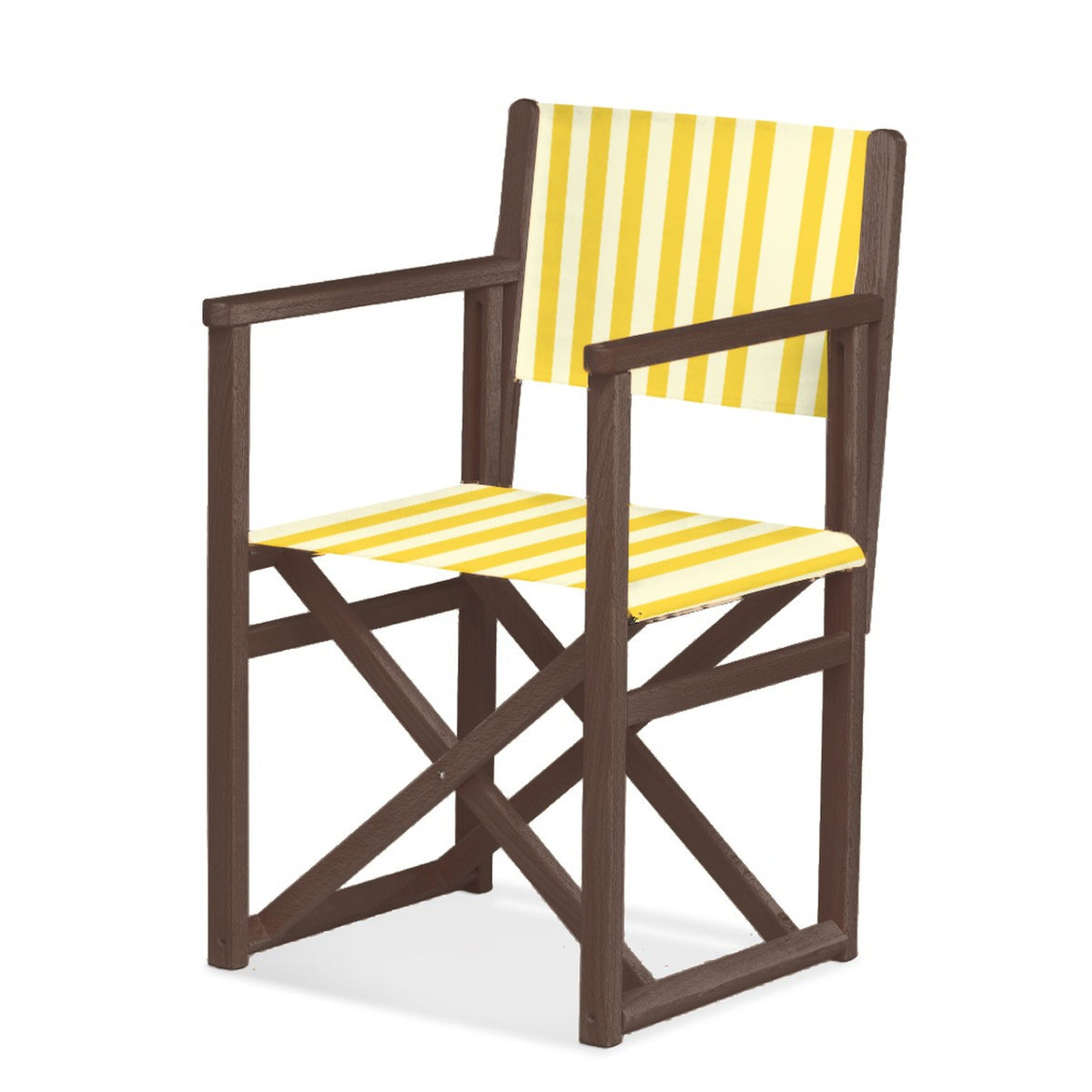 Fauteuil metteur en scène Mallorca — vernis noyer, toile Rayé blanc jaune 011