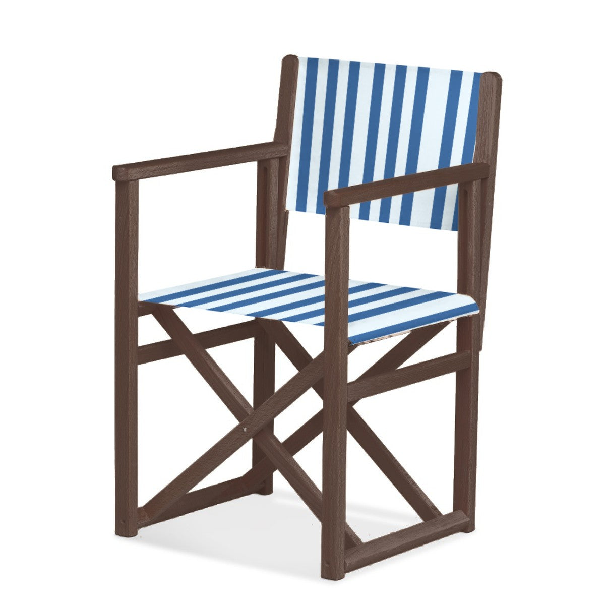 Fauteuil metteur en scène Mallorca — vernis noyer, toile Rayé blanc bleu 012