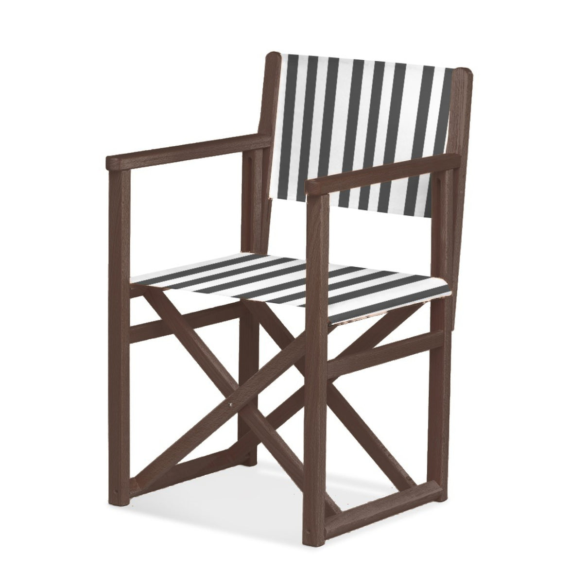 Fauteuil metteur en scène Mallorca — vernis noyer, toile Rayé blanc noir 014