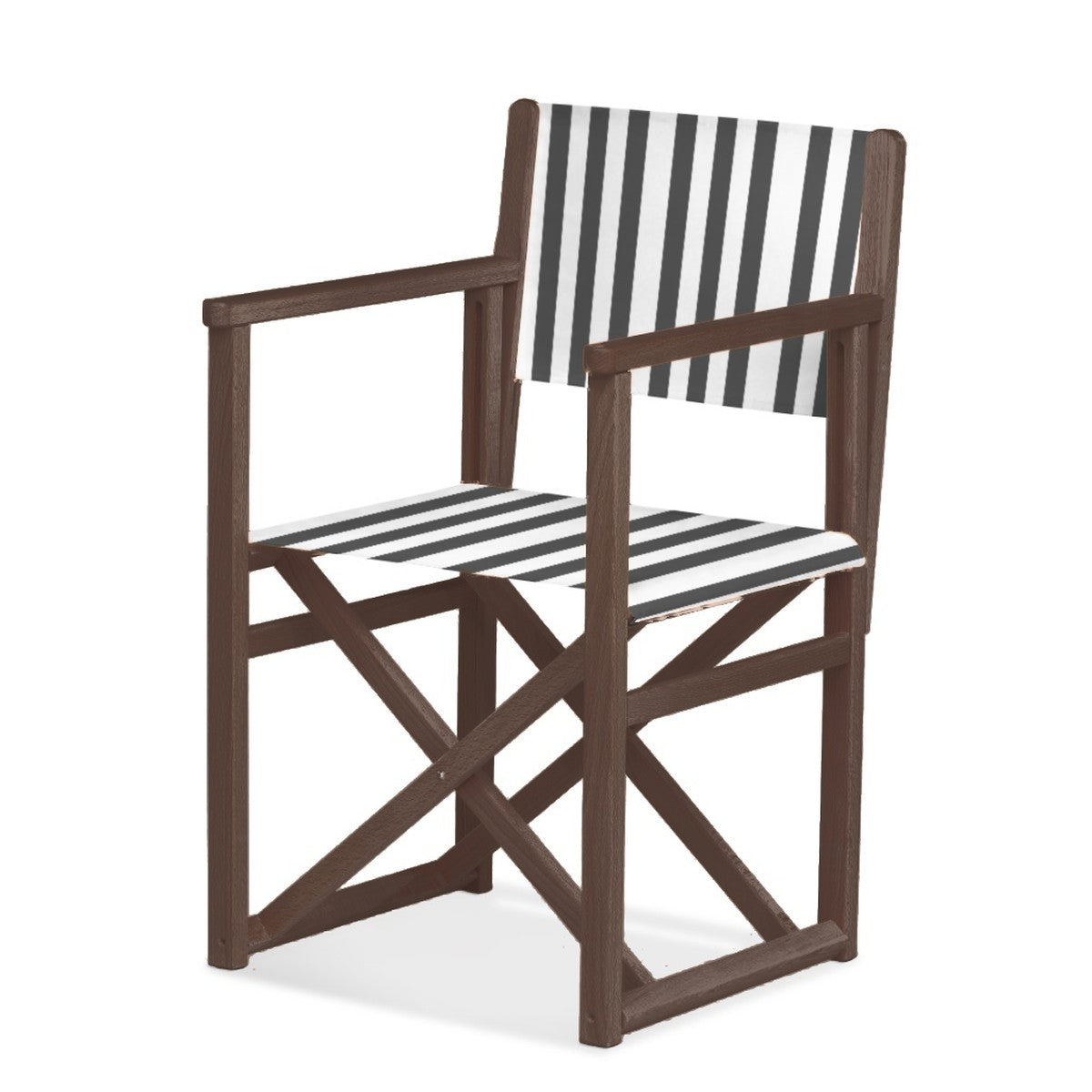 Fauteuil metteur en scène Mallorca — vernis noyer, toile Rayé blanc noir 014