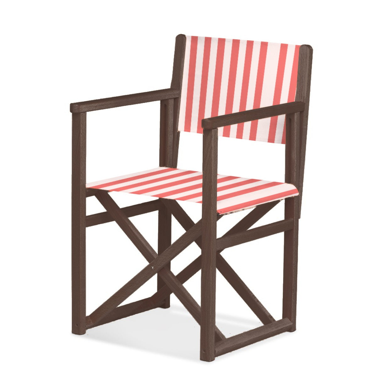 Fauteuil metteur en scène Mallorca — vernis noyer, toile Rayé blanc rouge 028