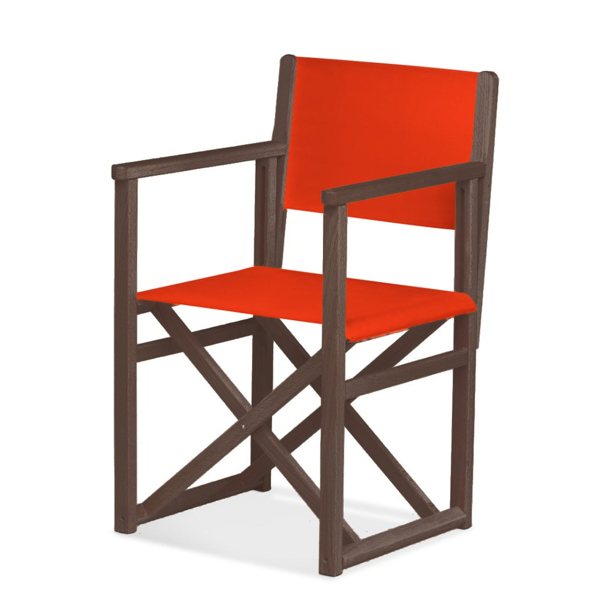 Fauteuil metteur en scène Mallorca — vernis noyer, toile Rouge vif 040