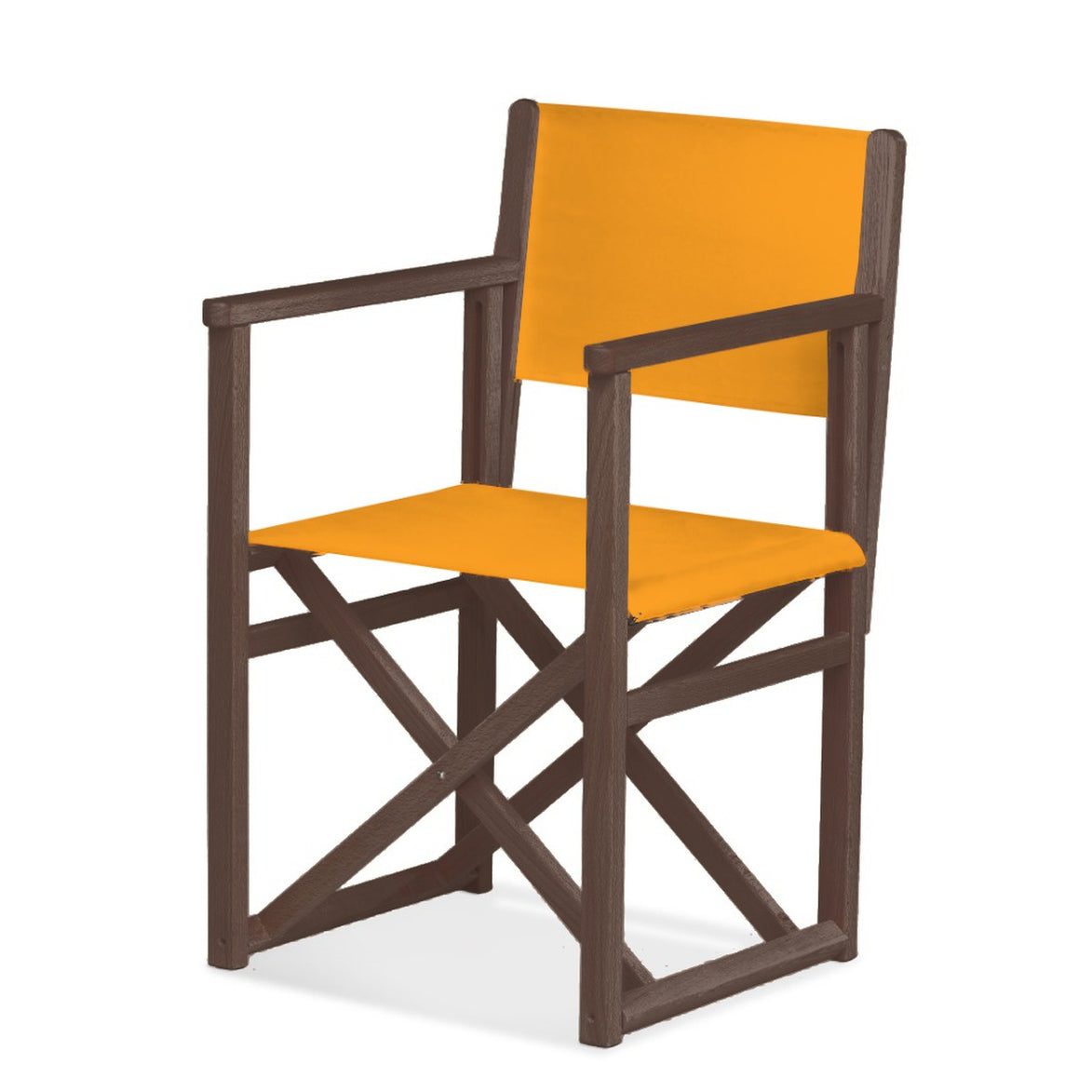 Fauteuil metteur en scène Mallorca — vernis noyer, toile Mandarine 066