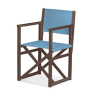 Fauteuil metteur en scène Mallorca — vernis noyer, toile Bleu ciel 083