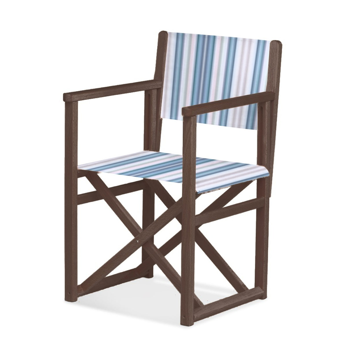 Fauteuil metteur en scène Mallorca — vernis noyer, toile Rayé multicolore bleu 153