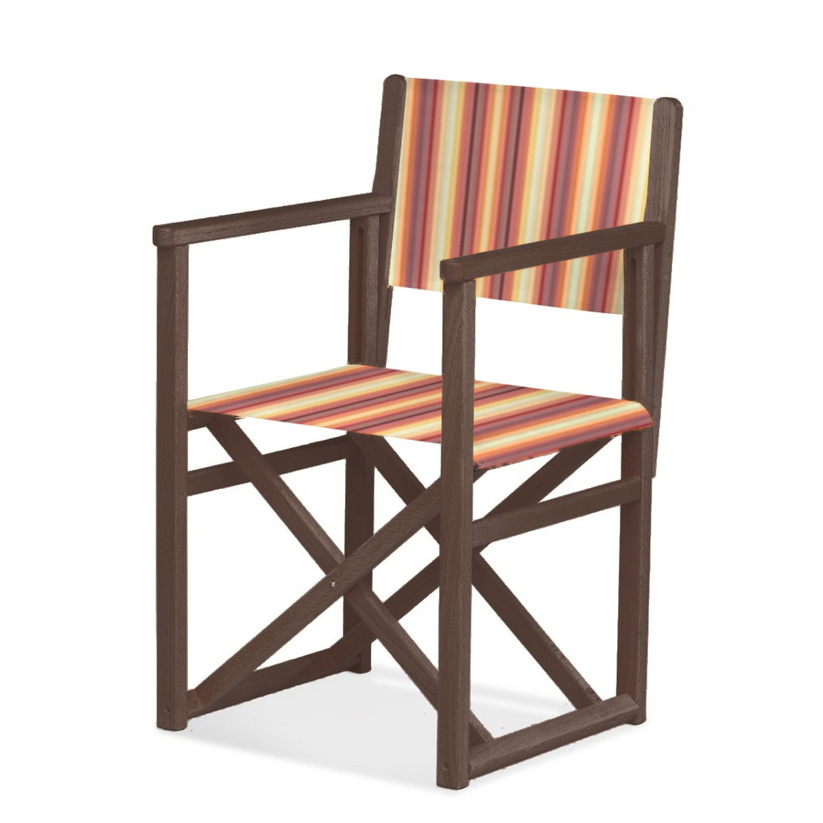 Fauteuil metteur en scène Mallorca — vernis noyer, toile Rayé multicolore 622