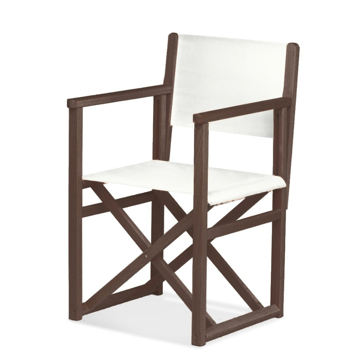 Fauteuil metteur en scène Mallorca — vernis noyer, toile Screen blanc