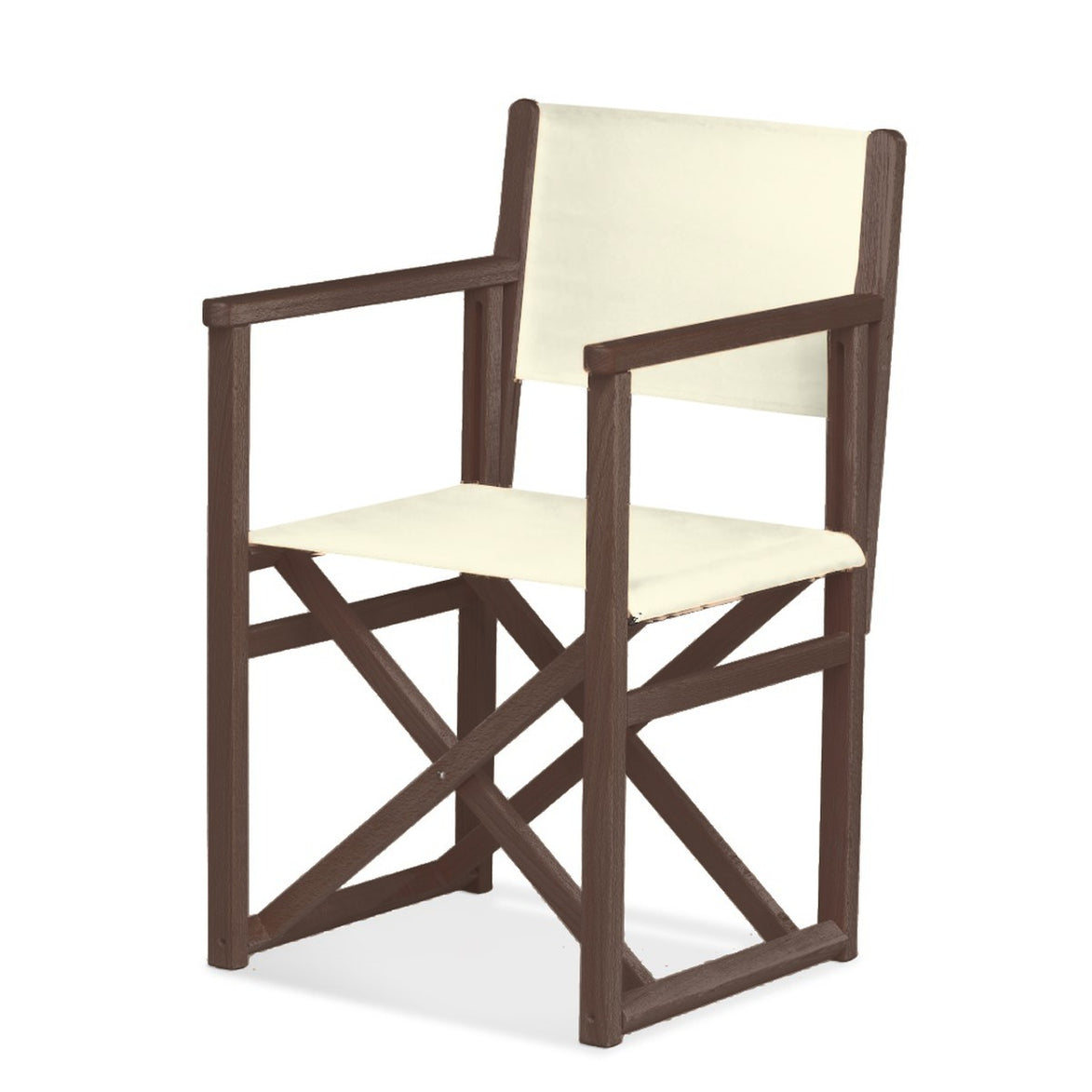 Fauteuil metteur en scène Mallorca — vernis noyer, toile Screen écru