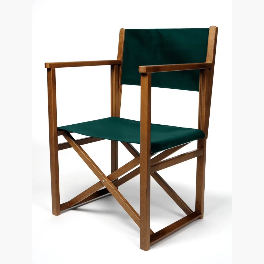 Fauteuil metteur en scène Mallorca XL vernis noyer, toile verte