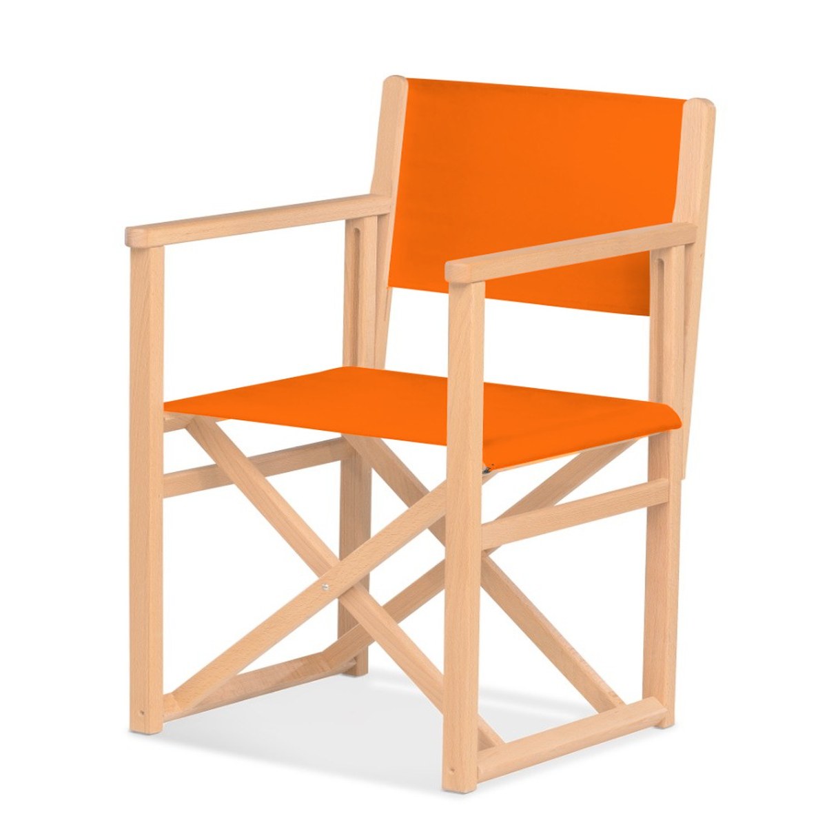 Fauteuil metteur en scène Mallorca XL — vernis naturel, toile Orange 004