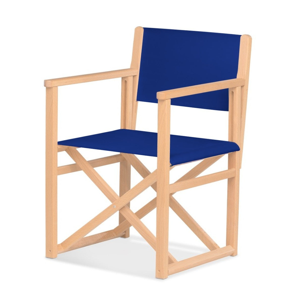 Fauteuil metteur en scène Mallorca XL — vernis naturel, toile Bleu roi 007