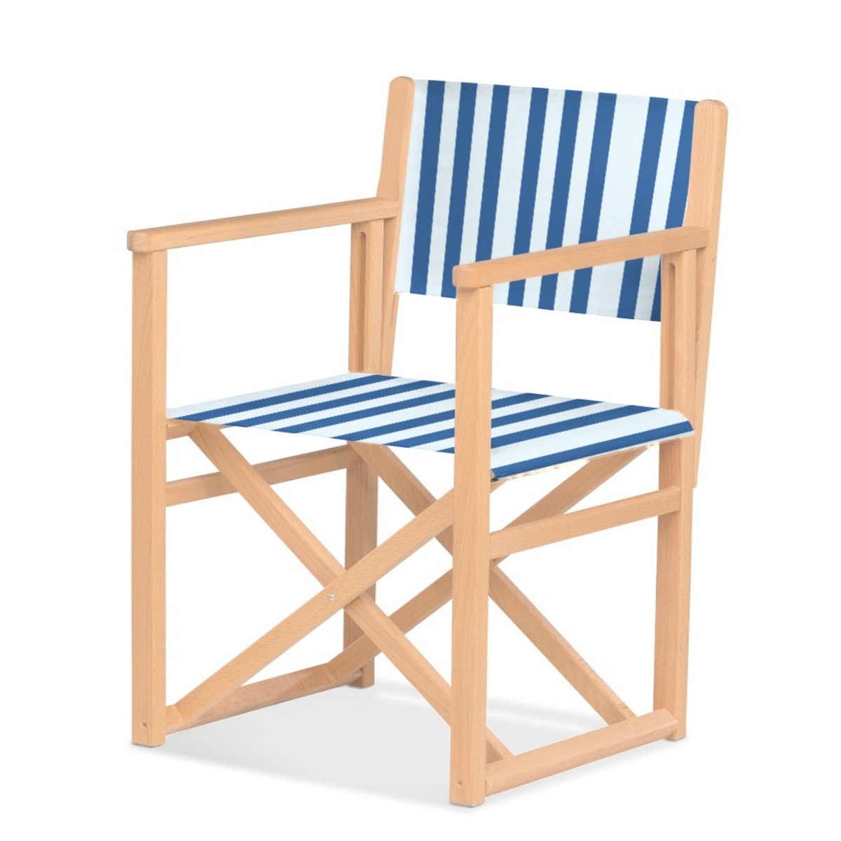 Fauteuil metteur en scène Mallorca XL — vernis naturel, toile Rayé blanc bleu 012