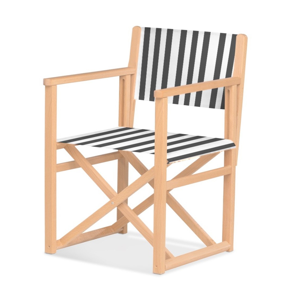 Fauteuil metteur en scène Mallorca XL — vernis naturel, toile Rayé blanc noir 014