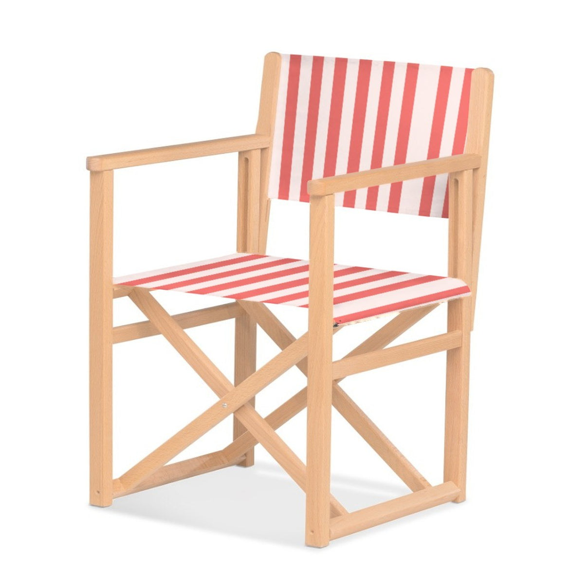 Fauteuil metteur en scène Mallorca XL — vernis naturel, toile Rayé blanc rouge 028